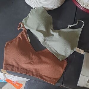 No Boundaries Ribbed Bralette Set - Green and Brown